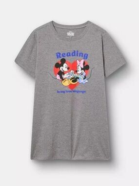 NWT Torrid Disney Mickey & Minnie 'Reading Is My Love Language' Gray Tee